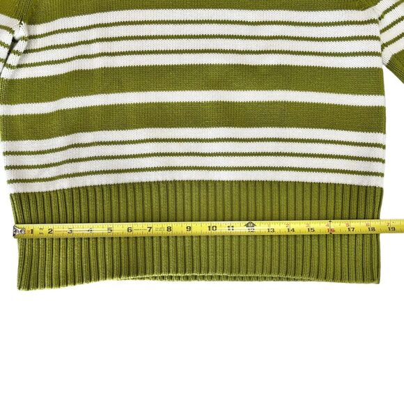 Green Ivory Stripe Sweater Womens Large Nautical Knit Buttons Classic Preppy Vtg - Picture 7 of 13